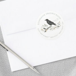 Elegant New Home Raven Botanical Return Address ラウンドシール