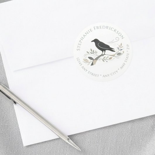 Elegant New Home Raven Botanical Return Address ラウンドシール