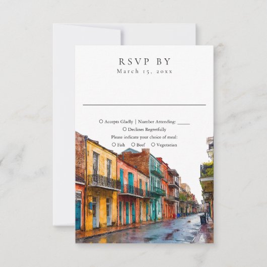 Elegant New Orleans Watercolor Wedding 出欠カード (正面)