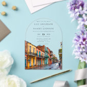 Elegant New Orleans Watercolor Wedding Arch アクリル招待状 (インサイチュ (ウェディング))