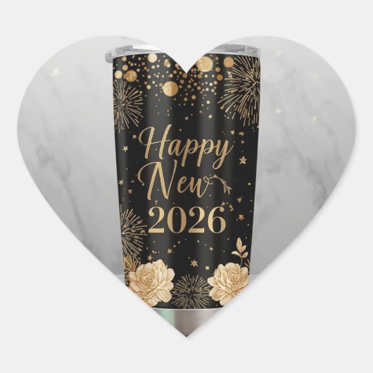 Elegant New Year 2026 Sticker | Gold & Black Label ハートシール (正面)
