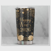 Elegant New Year 2026 Sticker | Gold & Black Label ラッピングペーパー (フラット)