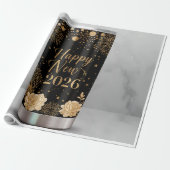 Elegant New Year 2026 Sticker | Gold & Black Label ラッピングペーパー (アンロールド)