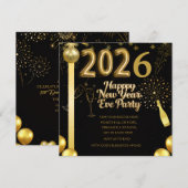 Elegant New Year Eve Party Invitation Card セーブザデート (正面/裏面)