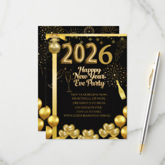 Elegant New Year Eve Party Invitation Card 出欠カード