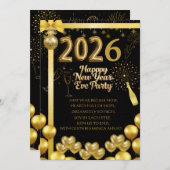 Elegant New Year Eve Party Invitation Card 招待状 (正面/裏面)
