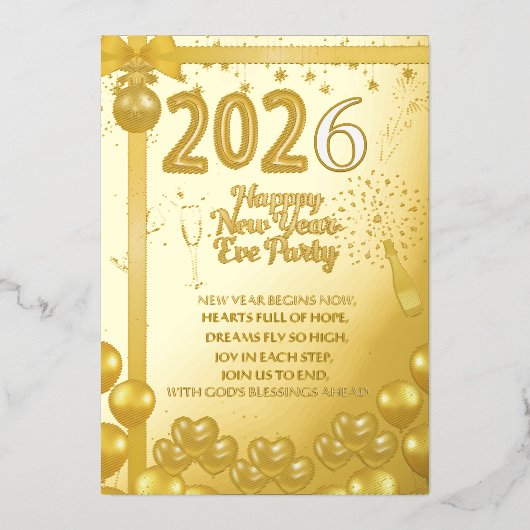 Elegant New Year Eve Party Invitation Foil Card 箔招待状 (正面)