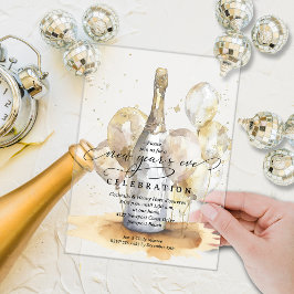 Elegant New Year's Eve Champagne & Balloons アクリル招待状