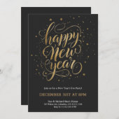 Elegant New Year's Eve invitation with gold script 招待状 (正面/裏面)