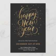 Elegant New Year's Eve invitation with gold script
