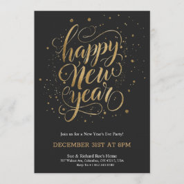Elegant New Year's Eve invitation with gold script 招待状