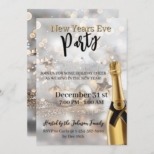 Elegant New Year's Eve Party Invitation シーズンカード (正面/裏面)