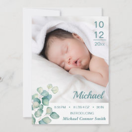 Elegant Newborn Birth Stats Photo Card 案内状