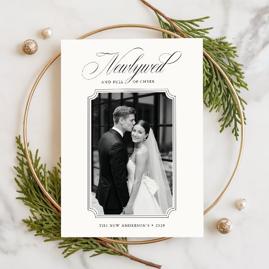Elegant Newlywed Black And White 2 Photo Christmas シーズンカード