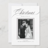 Elegant Newlywed Black & White 2 Photo Christmas シーズンカード (正面)