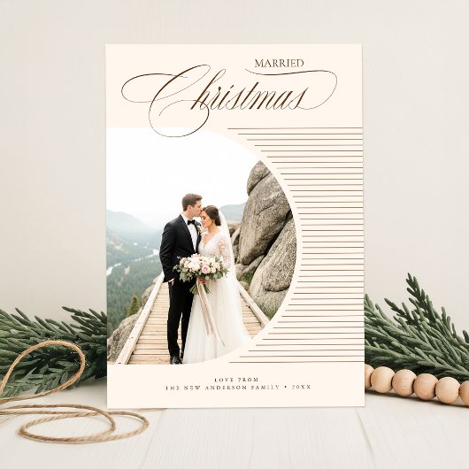 Elegant Newlywed Couple Wedding Photo Christmas シーズンカード