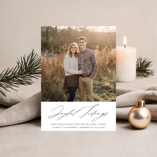 Elegant Newlywed Joyful Tidings Christmas Photo シーズンカード