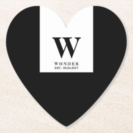 Elegant Newlywed Monogram | Black wedding ペーパーコースター