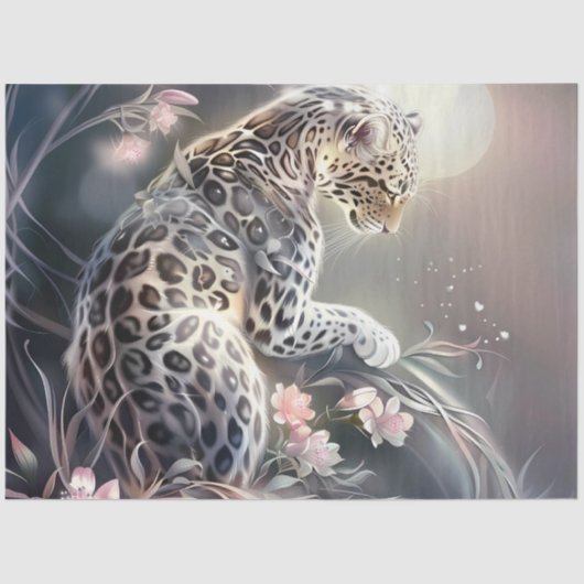 Elegant Night Safari Floral Leopard Decoupage  薄葉紙 (正面)