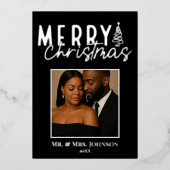 Elegant Noel in Silver Mr. & Mrs. Christmas Photo  箔シーズンカード (正面)