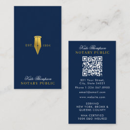 Elegant Notary Signing Agent QR Code Blue Gold 名刺