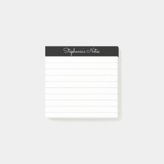 Elegant Notes Script Black Grey Lined Personalized ポストイット (正面)