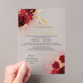 Elegant Nuestra Boda Red Floral Wedding Invitation アクリル招待状 (インサイチュ (ポータブル))