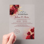 Elegant Nuestra Boda Red Gold Floral Wedding アクリル招待状 (インサイチュ (ポータブル))