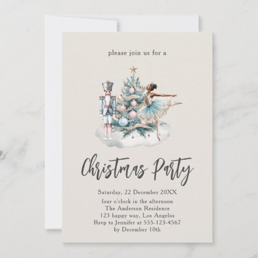 Elegant Nutcracker Christmas Tree Party 招待状 (正面)