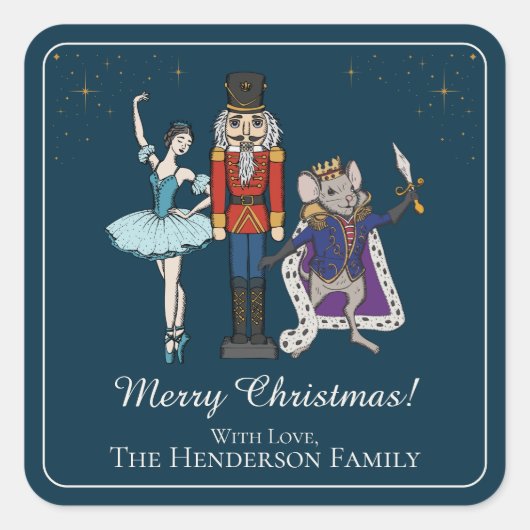 Elegant Nutcracker Merry Christmas Square Sticker スクエアシール (正面)