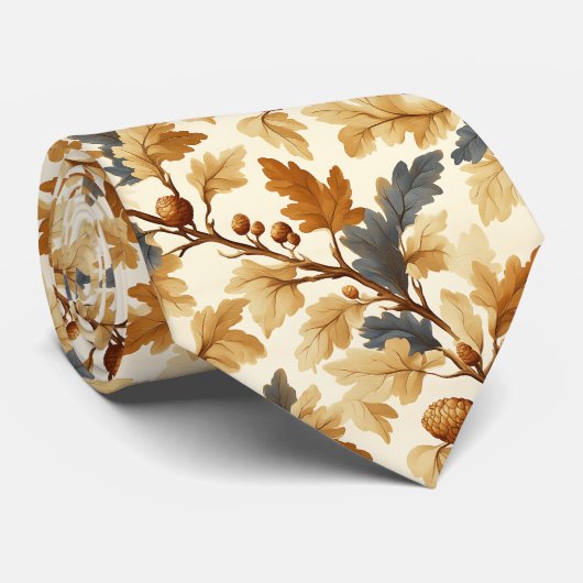 Elegant Oak Leaf & Pinecone Fall Pattern ネクタイ (ロール)