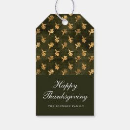 Elegant Oak Leaves Green Thanksgiving ギフトタグ