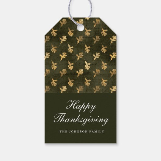 Elegant Oak Leaves Green Thanksgiving ギフトタグ (正面)
