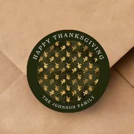 Elegant Oak Leaves Green Thanksgiving ラウンドシール