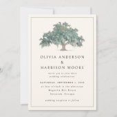 Elegant Oak Tree Green QR Code Southern Wedding 招待状 (正面)