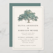 Elegant Oak Tree Green QR Code Southern Wedding 招待状 (正面/裏面)