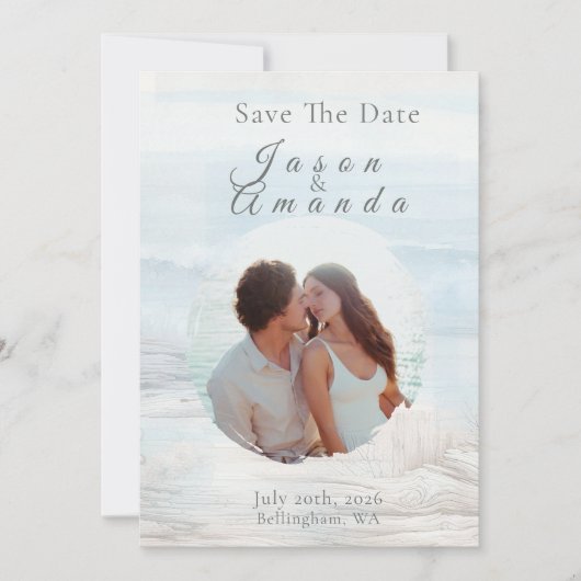 Elegant Ocean-Inspired Save the Date Card 招待状 (正面)