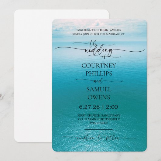 Elegant Ocean Waves Wedding 招待状 (正面/裏面)