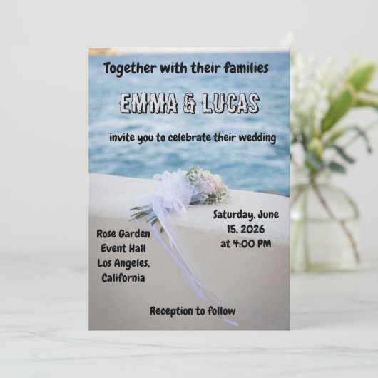 Elegant Ocean Wedding Invitation | Beach Theme | E 招待状 (スタンド正面)