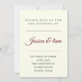 Elegant Off-White & Burgundy Minimalist Wedding 招待状 (正面)