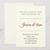 Elegant Off-White & Burgundy Minimalist Wedding 招待状 (正面/裏面)