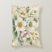 Elegant Off White Flowers, Gold Lattice Pattern アクセントクッション (正面(垂直))