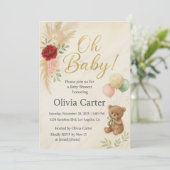 Elegant Oh Baby Shower Invitation with Teddy Bear  招待状 (スタンド正面)