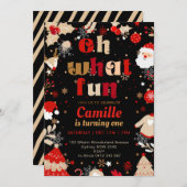 Elegant Oh What Fun Christmas  Birthday Party 招待状 (正面/裏面)