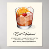 Elegant Old Fashioned Cocktail Recipe Artwork ポスター (正面)