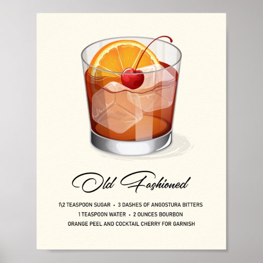 Elegant Old Fashioned Cocktail Recipe Artwork ポスター (正面)