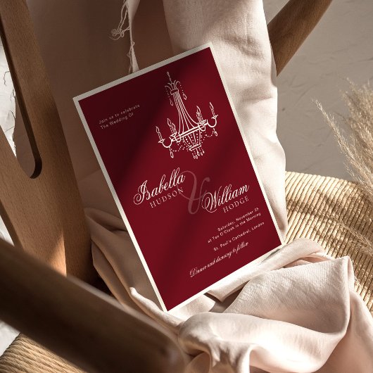 Elegant Old Money Deep Burgundy QR Code Wedding 招待状