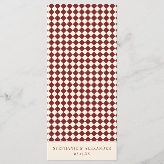 Elegant Old Money Deep Red Ivory Checkered Wedding メニュー (正面)