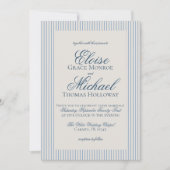 Elegant Old Money Script Blue Stripe Wedding 招待状 (正面)