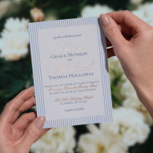 Elegant Old Money Script Blue Stripe Wedding